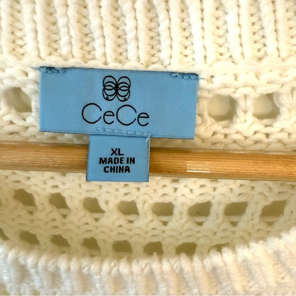 CeCe Crochet Open Knit Crewneck Long Sleeve cream Sweater, NWOT XL - Picture 3 of 6